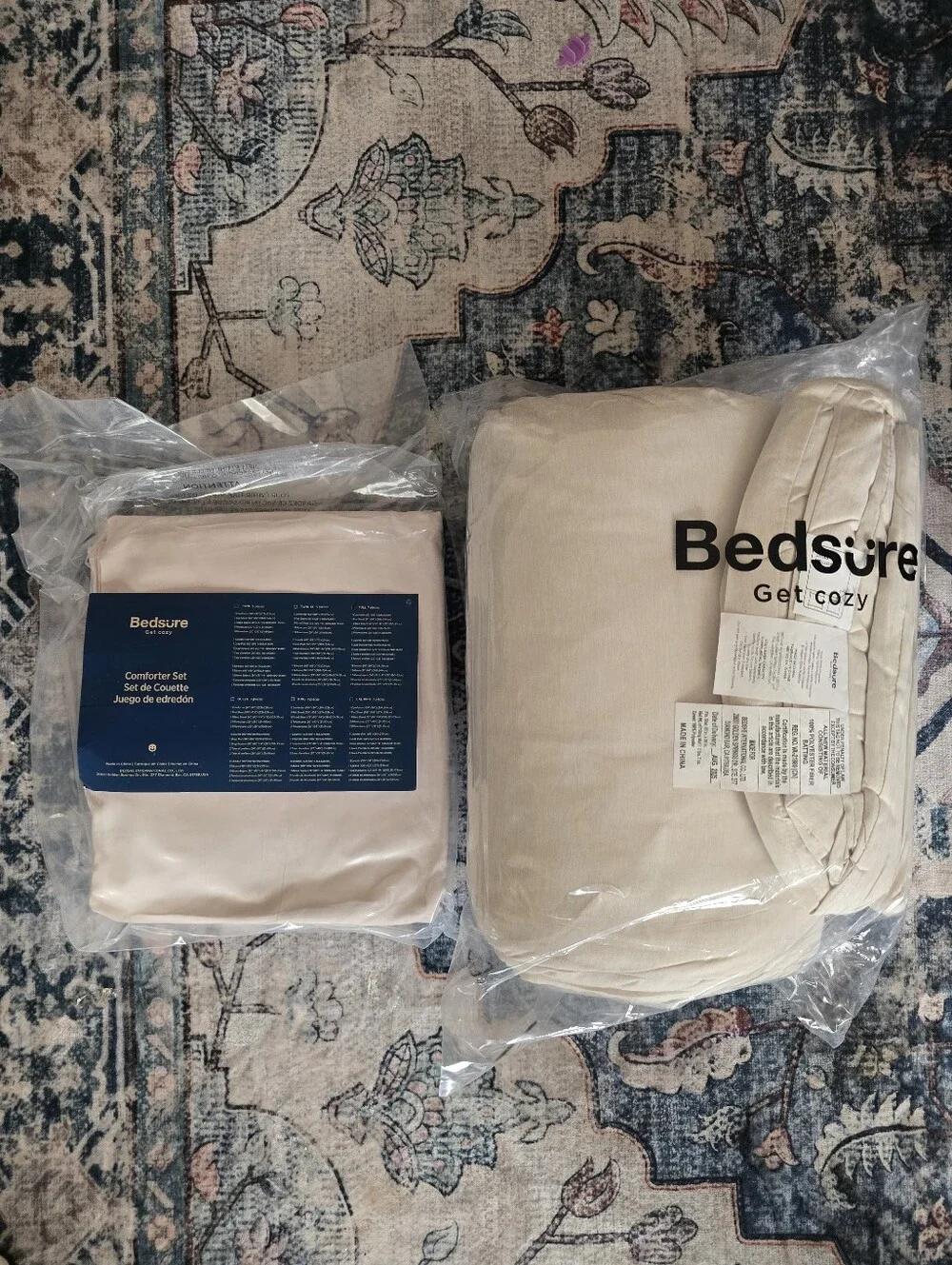 Bedsure Full Size Comforter Set Beige - Bed in a Bag 7 Pieces, Cationic Dyed